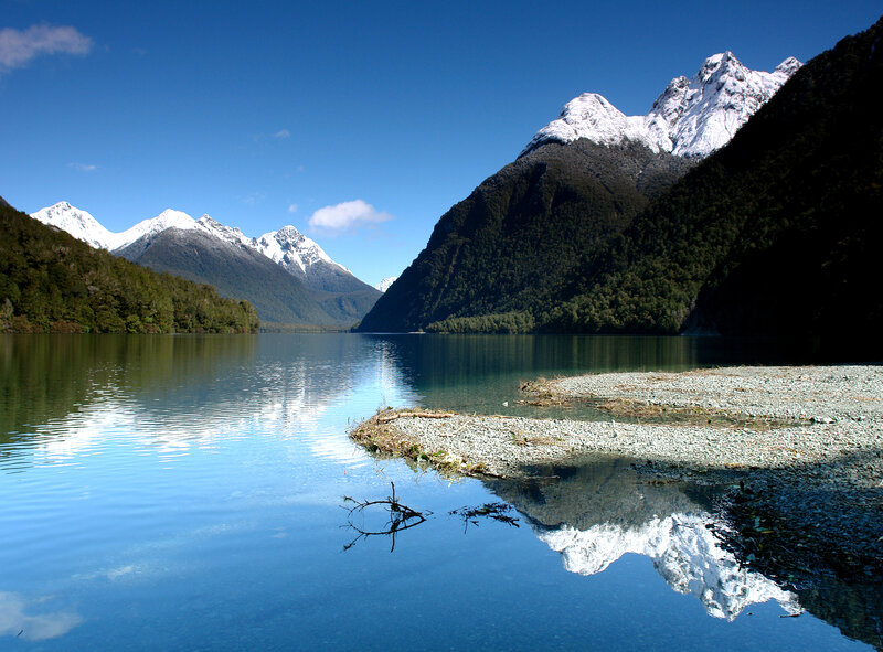 Snow-capped Mountains and Lake — Blue, Serene, Afternoon, Photograph, Trees, Reflection