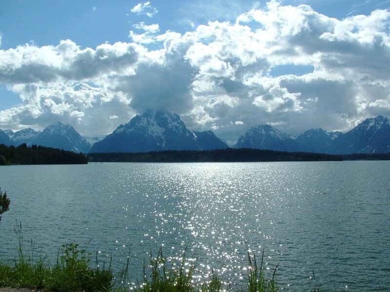 Snow-capped Mountains and Lake — Blue, Serene, Daytime