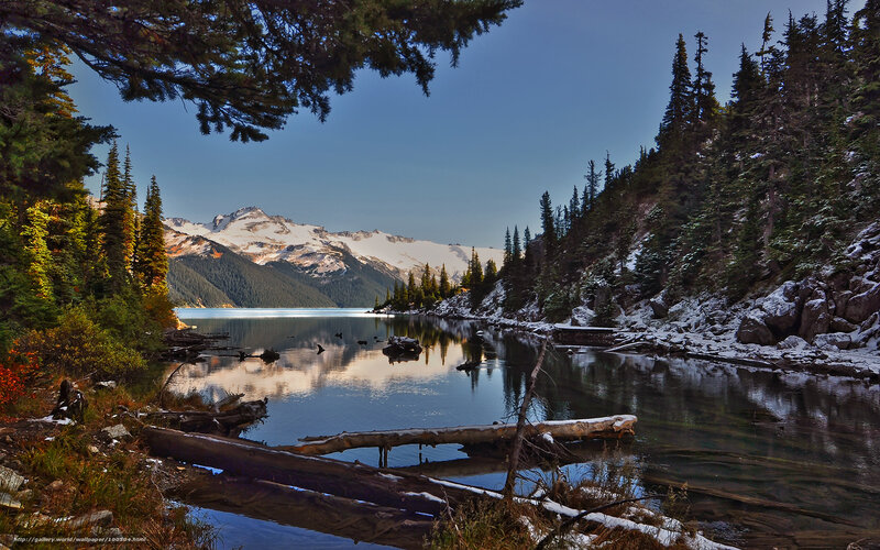 Snow-capped Mountains and Lake — Blue, Serene, Morning, Photograph