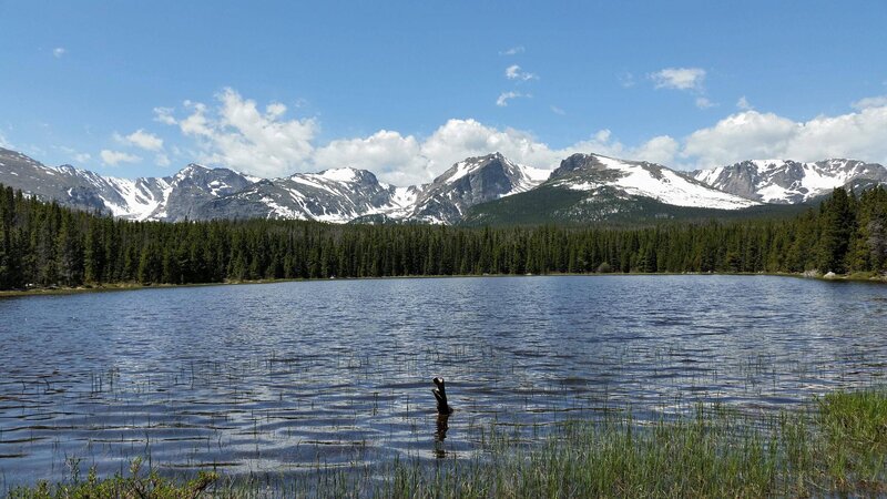 Snow-capped Mountains and Lake — Blue, Serene, Summer, Photograph, Forest, Sky