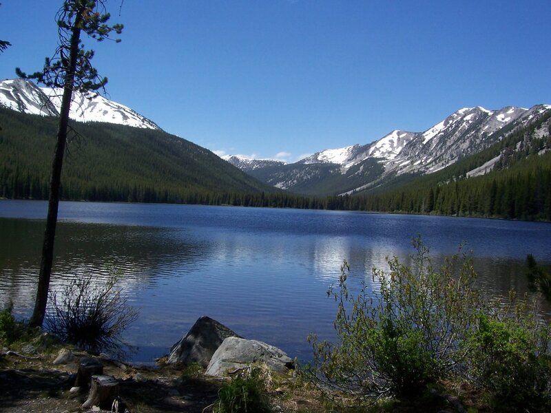 Snow-capped Mountains and Lake — Blue, Serene, Summer, Photograph