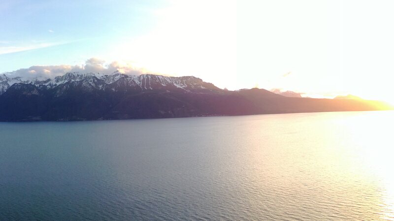 Snow-capped Mountains and Lake — Blue, Serene, Sunrise, Photograph, White
