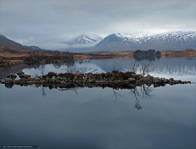 Snow-capped Mountains and Lake — Blue, Serene, Winter, Photograph, Trees, Rocks