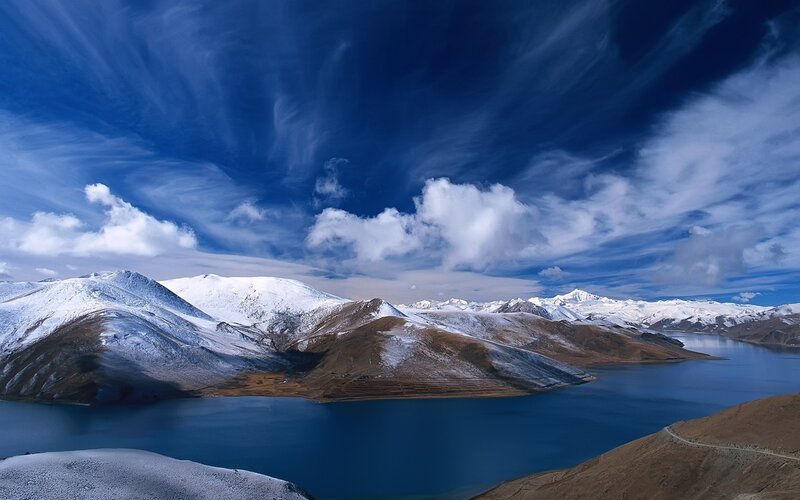 Snow-capped Mountains and Lake — Dramatic, Photograph