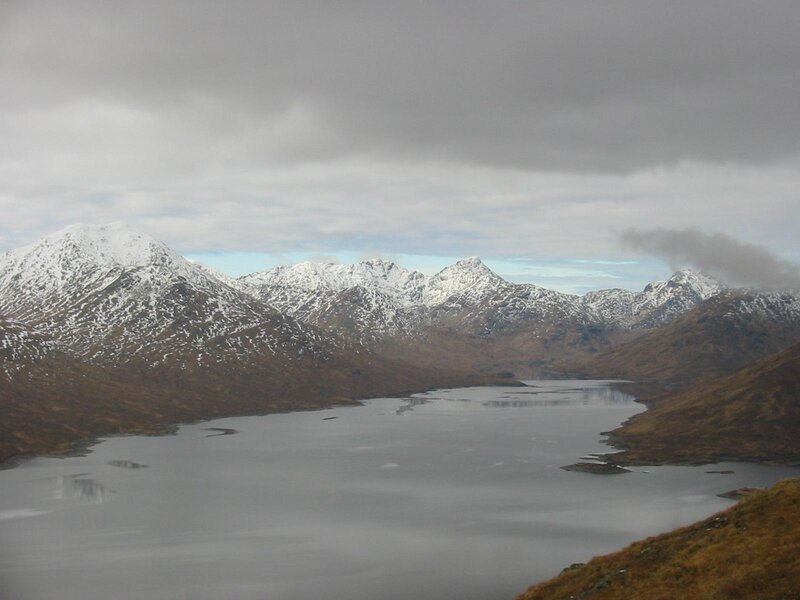 Snow-capped Mountains and Lake — Gray, Overcast, Winter