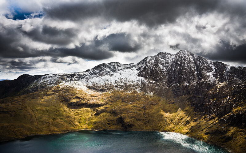 Snow-capped Mountains and Lake — Gray