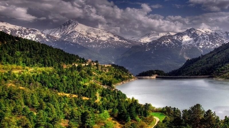 Snow-capped Mountains and Lake — Green, Dramatic