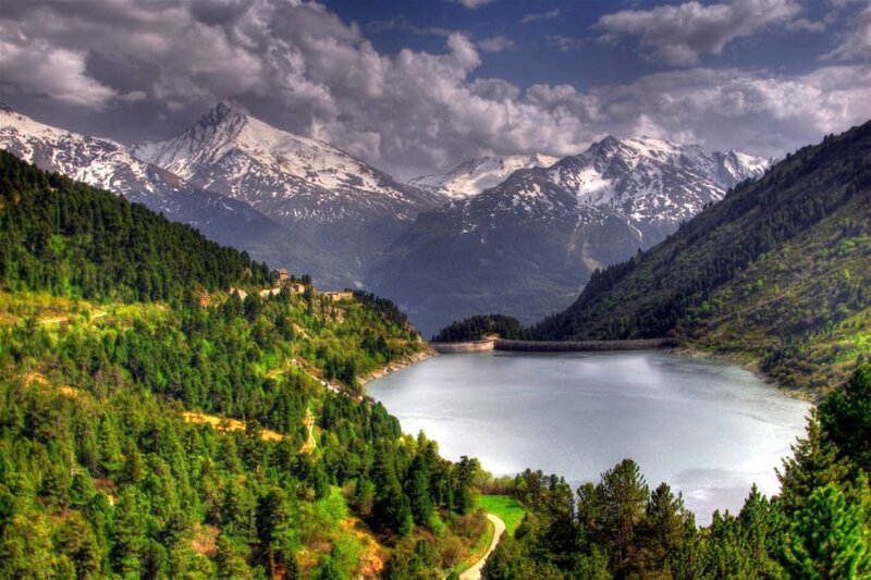 Snow-capped Mountains and Lake — Green