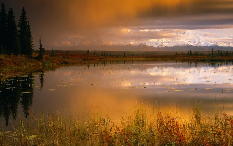 Snow-capped Mountains and Lake — Orange