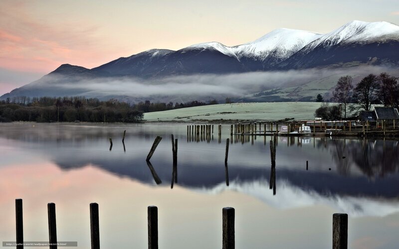 Snow-capped Mountains and Lake — Pink