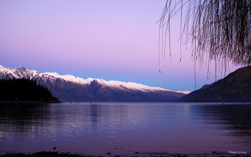 Snow-capped Mountains and Lake — Purple, Serene