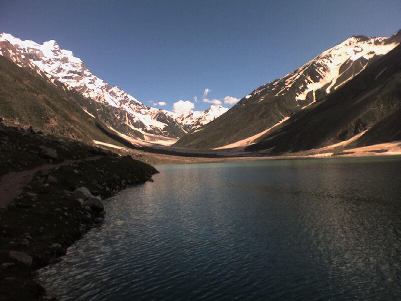Snow-capped Mountains and Lake — Serene, Sky