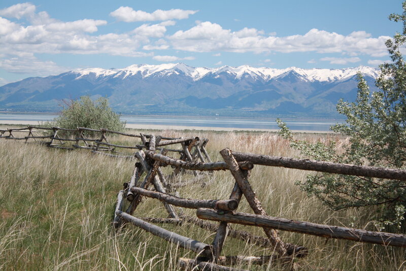 Snow-capped mountains and lake view