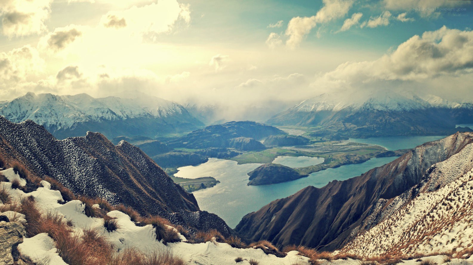 snow-capped mountains and lake view