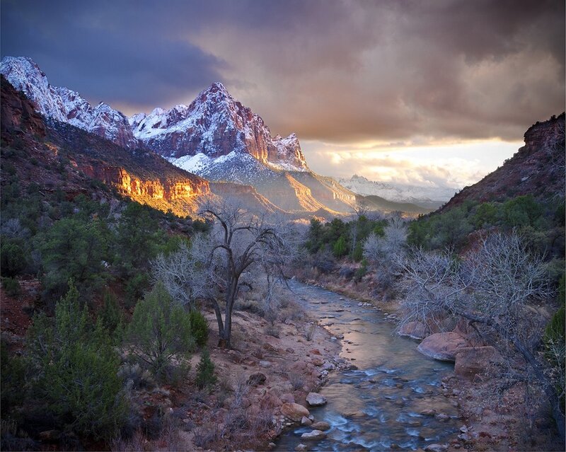 Snow-capped Mountains and River — Blue, Dramatic