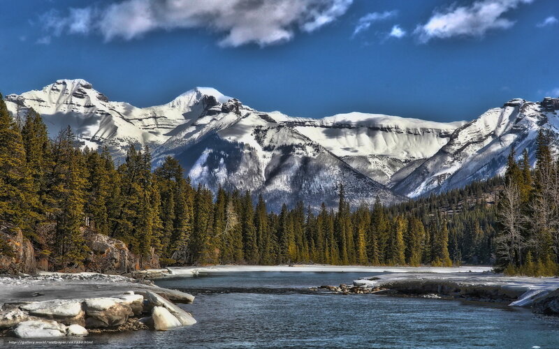 Snow-capped Mountains and River — Blue, Dramatic, Winter