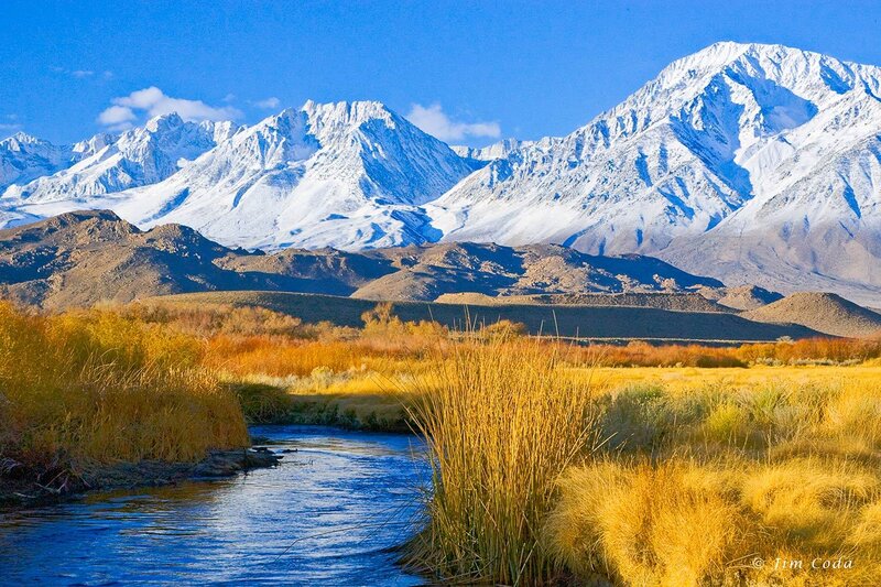 Snow-capped Mountains and River — Blue, Serene, Autumn