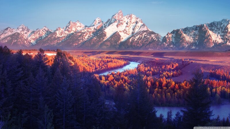 Snow-capped Mountains and River — Blue, Serene, Sunrise