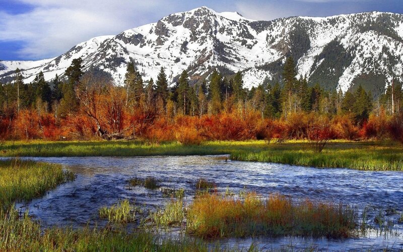 Snow-capped Mountains and River — Blue, Serene