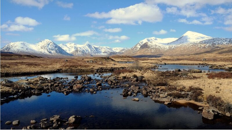 Snow-capped Mountains and River — Blue, Serene, Winter