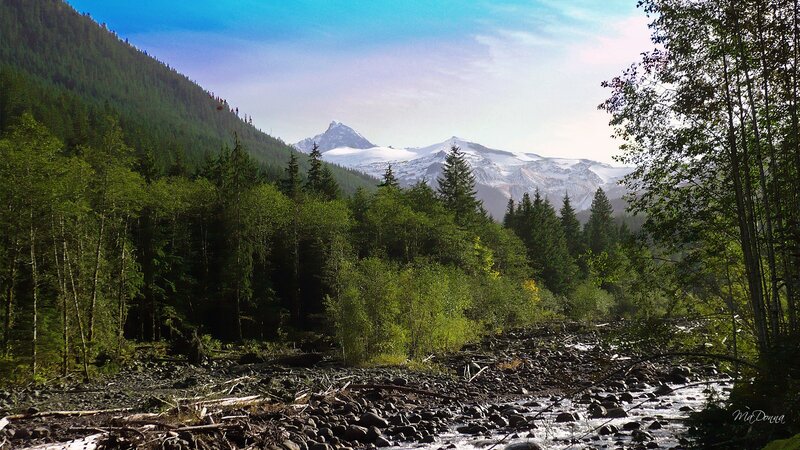 Snow-capped Mountains and River — Green