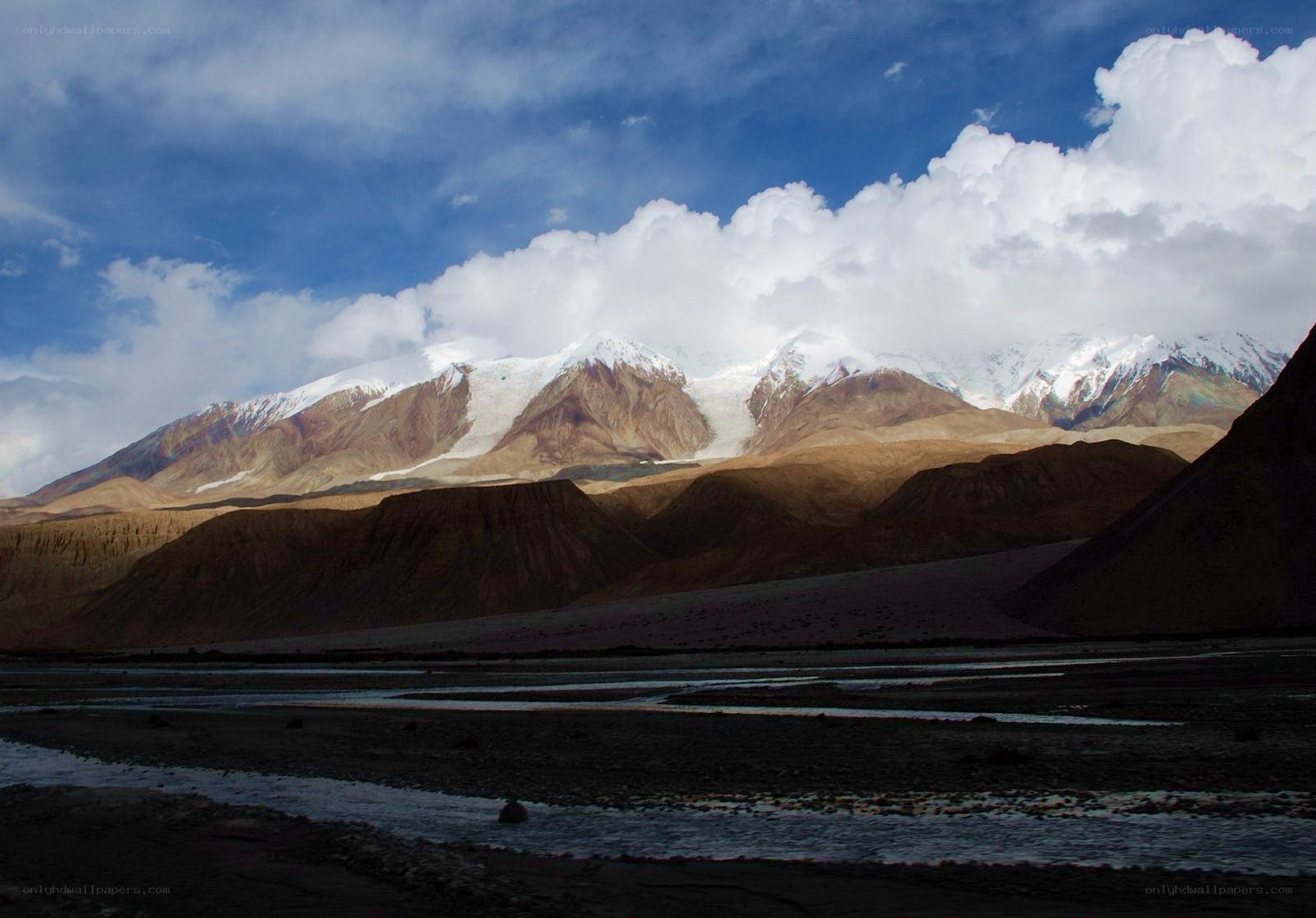 snow-capped mountains and river