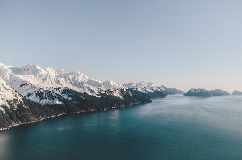 Snow-capped Mountains and Sea — Blue, Serene