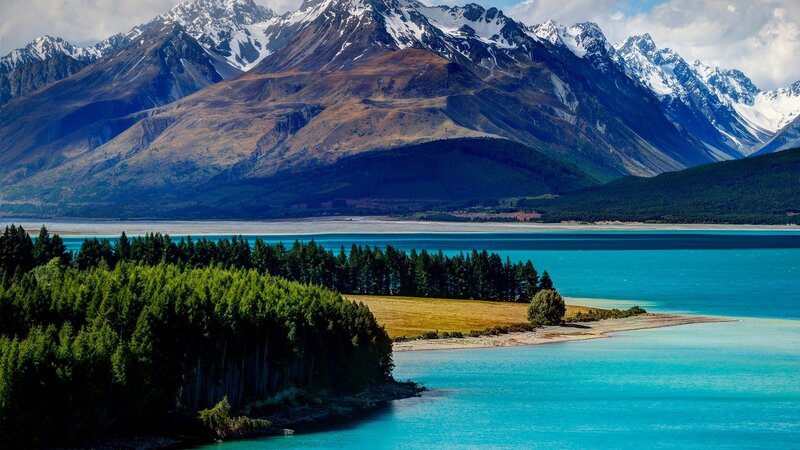 Snow-capped mountains and turquoise lake