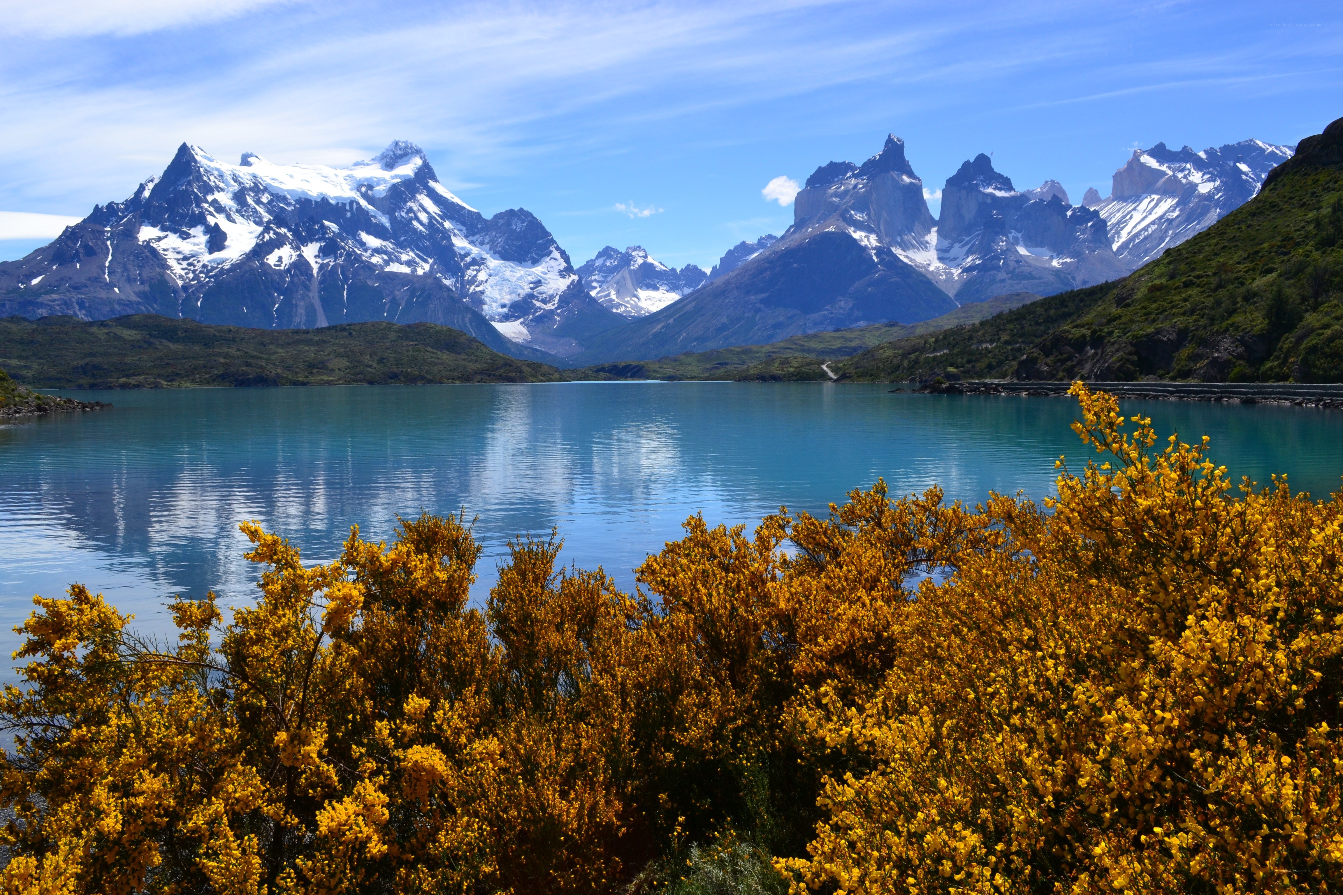 Snow-capped mountains and turquoise lake