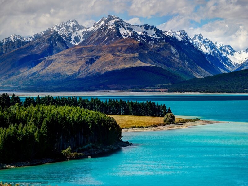 Snow-capped mountains and turquoise lake