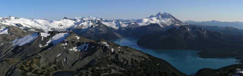 Snow-capped mountains and turquoise lake