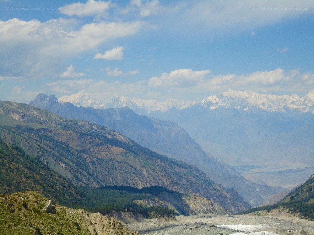snow-capped mountains and valley
