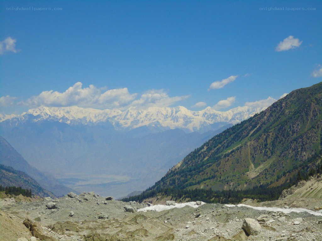snow-capped mountains and valley