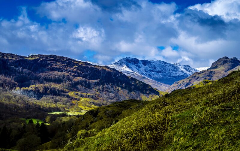 Snow-capped Mountains and Valley — Blue, Dramatic, Spring