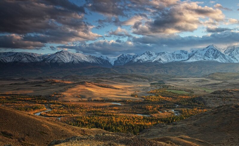 Snow-capped Mountains and Valley — Blue, Dramatic