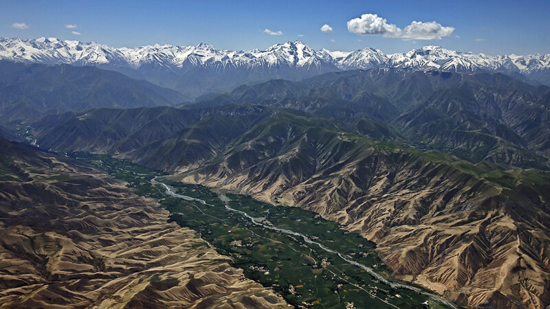 Snow-capped Mountains and Valley — Blue, Serene