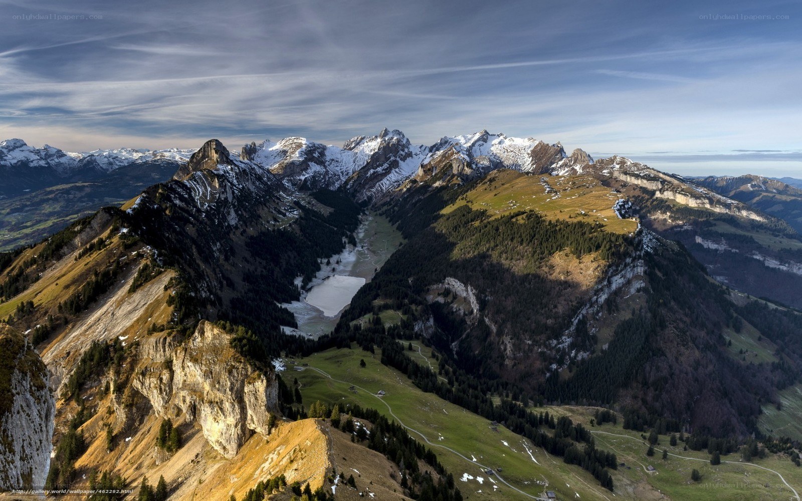 snow-capped mountains and valley