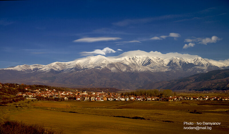 Snow-capped Mountains and Village — Blue
