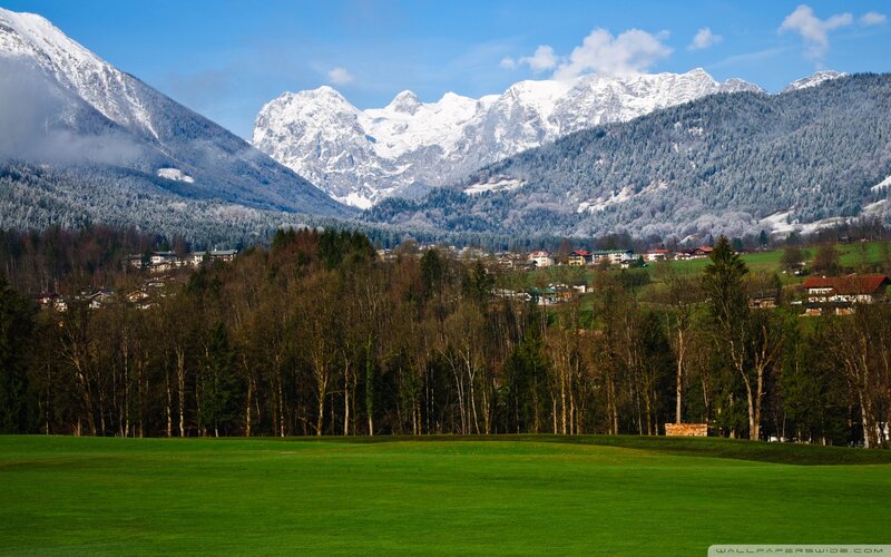Snow-capped Mountains and Village — Green