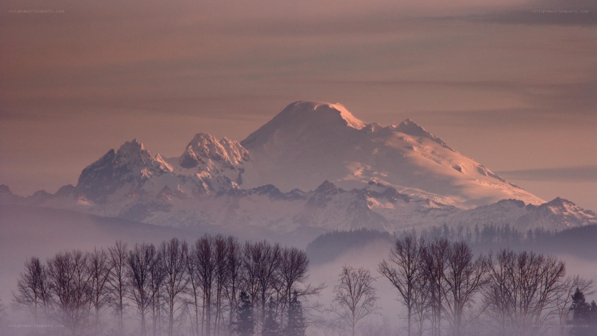 Snow-capped mountains at dawn