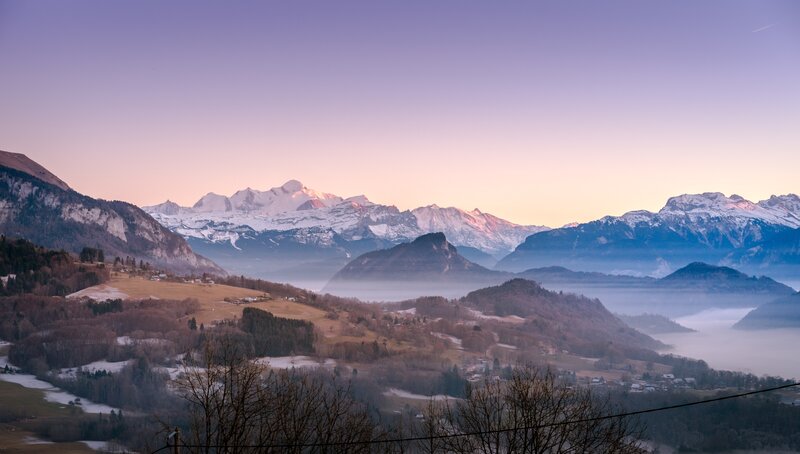 Snow-capped Mountains at Dawn — Purple