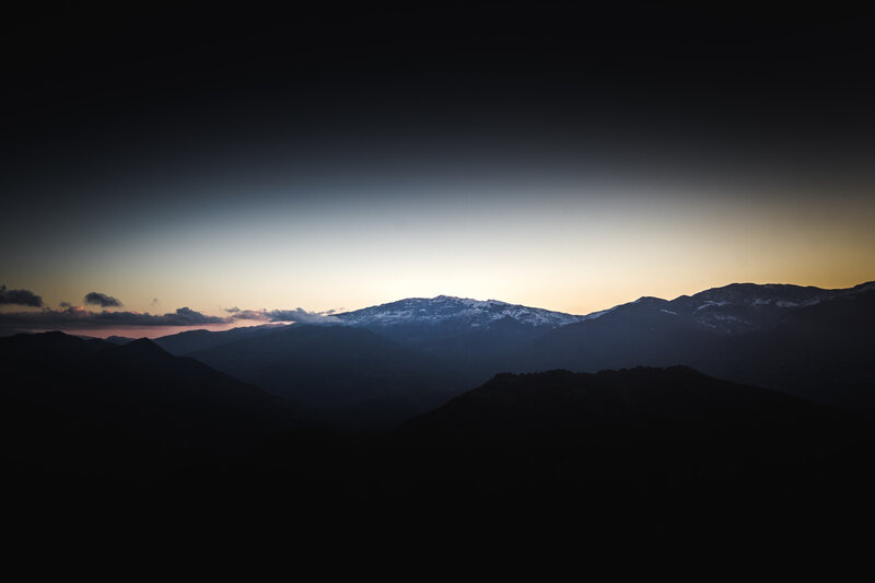 Snow-capped Mountains at Dusk — Black