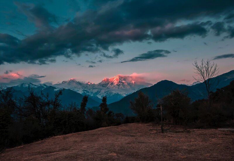 Snow-capped Mountains at Dusk — Blue, Dramatic, Sunset