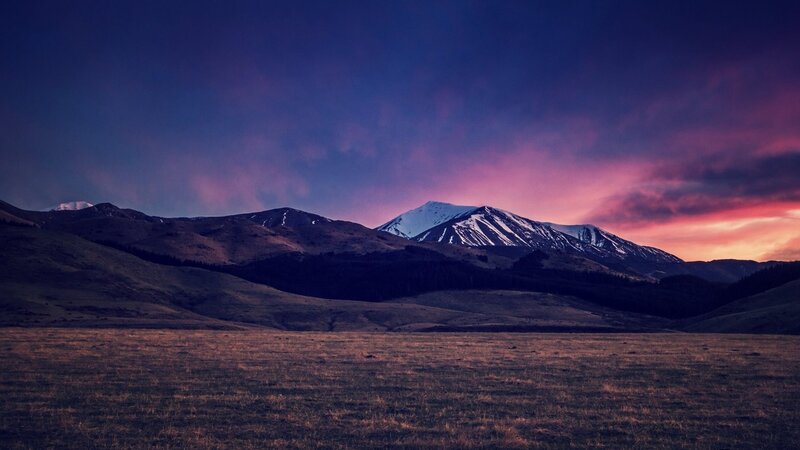 Snow-capped Mountains at Dusk — Purple, Dramatic, Sunset