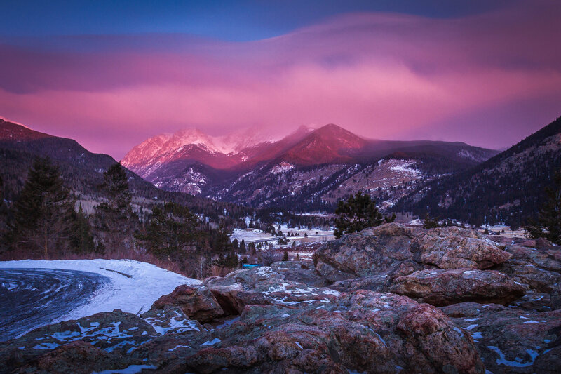 Snow-capped Mountains at Dusk — Purple, Dramatic