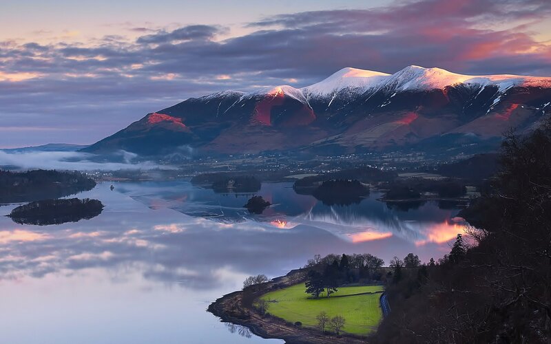 Snow-capped Mountains at Dusk — Purple, Serene