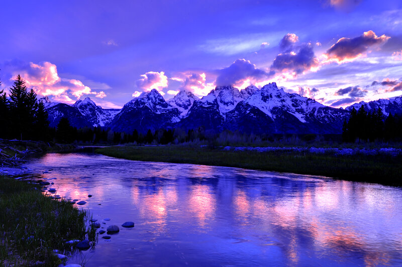 Snow-capped Mountains at Dusk — Purple