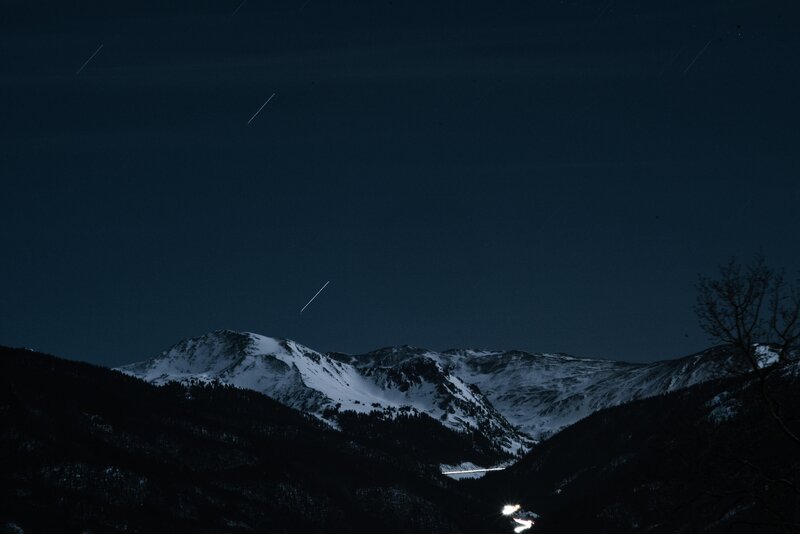 Snow-capped Mountains at Night — Black, Serene, Photograph
