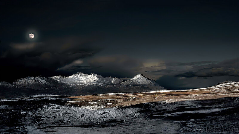 Snow-capped Mountains at Night — Black