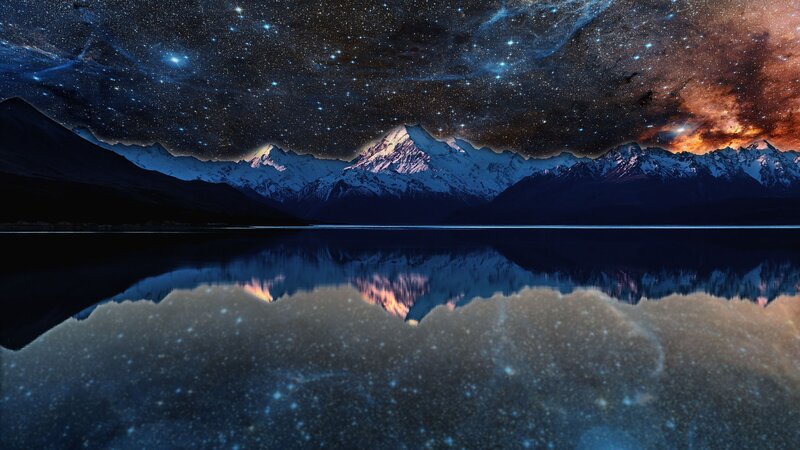 Snow-capped Mountains at Night — Blue, Serene, Digital Art